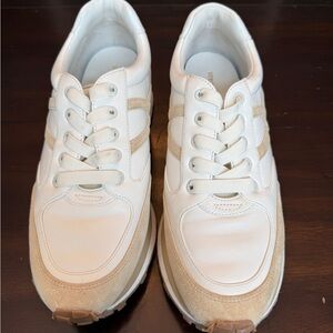 Veronica Beard White and Tan Sneakers